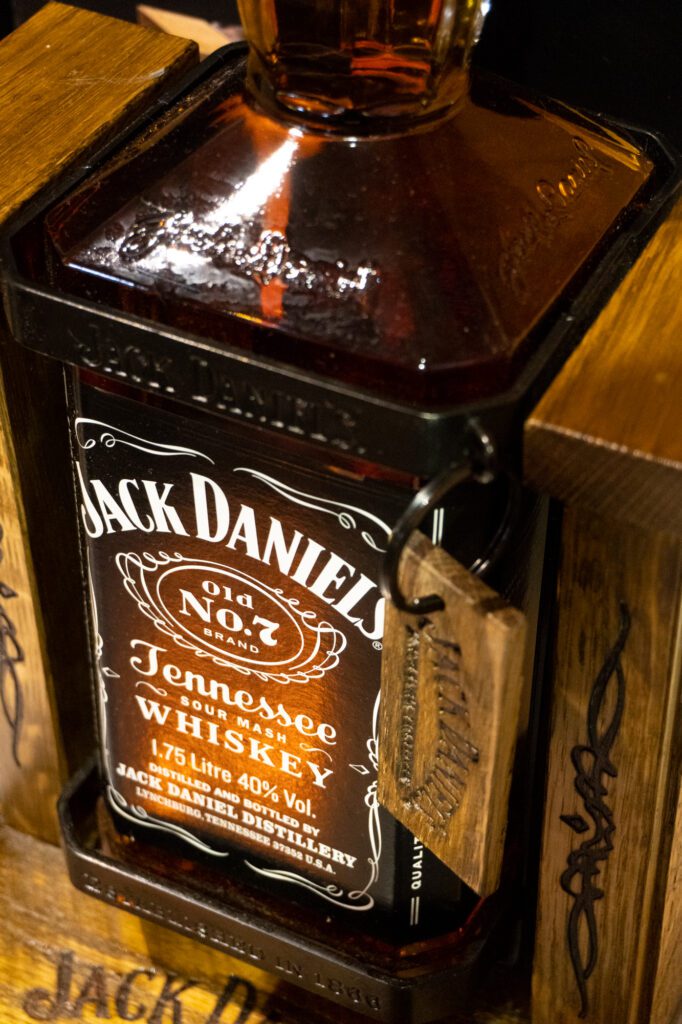 Jack Daniels in wooden swing cradle