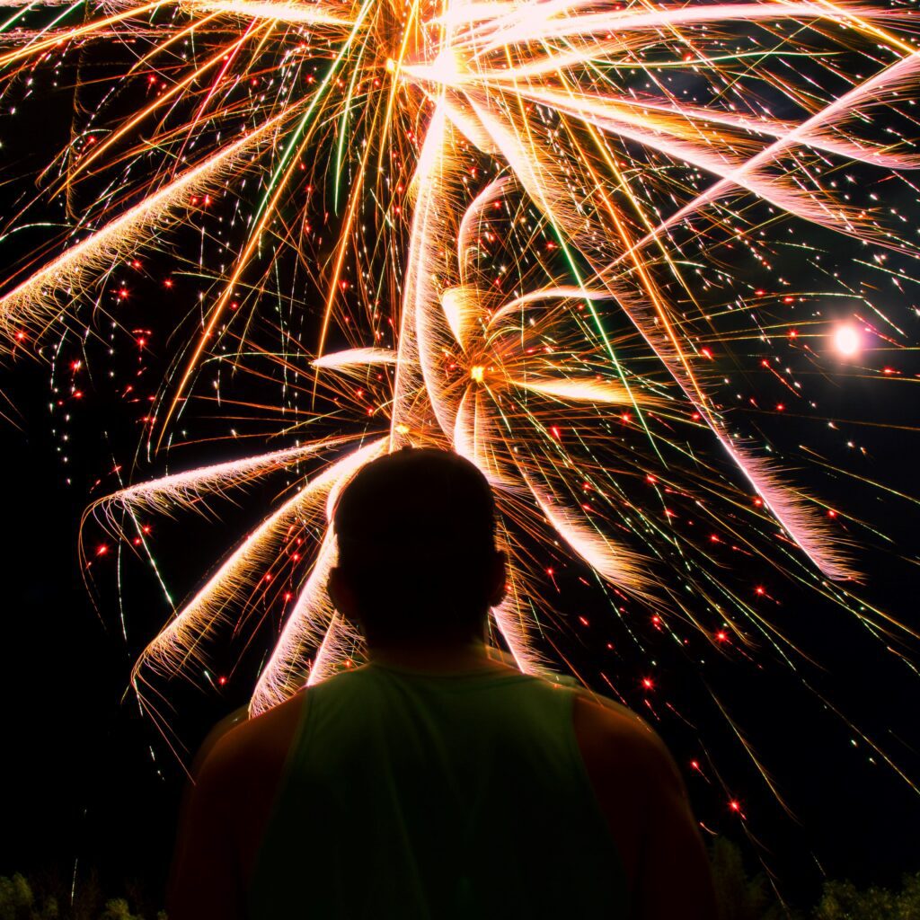 Man watching fireworks